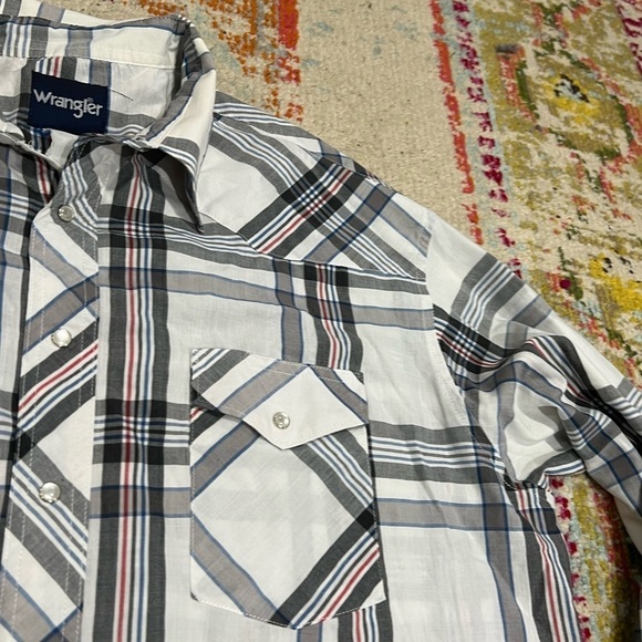 Vintage Wrangler Plaid Pearl Snap Rancher Button Down Long Sleeve Shirt - Picture 4 of 5